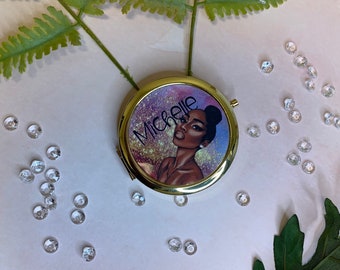 Personalized Compact Mirror Bridesmaid Gift Holiday Gifts for Women Black Woman Melanin