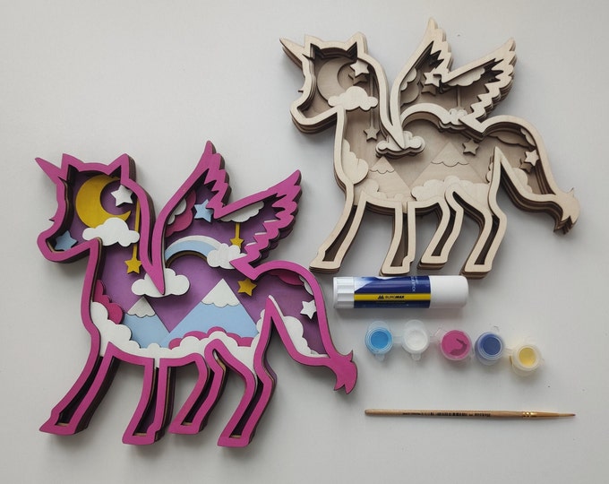 DIY Wood Kit Unicorn Kids Painting Kit  Colorful Toy Bedroom Nursery Decor Paint at home kit Wall Art DIY Craft Set