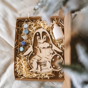 Penguin Wooden DIY Creative Ornament Arctic Painting Layered Art Kit Diy Paint Kit Cutout Shape Gift Tags image 1