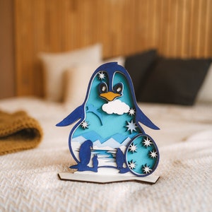 Penguin Wooden DIY Creative Ornament Arctic Painting Layered Art Kit Diy Paint Kit Cutout Shape Gift Tags image 2