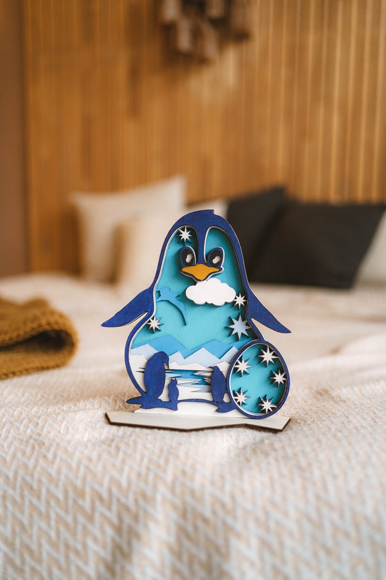 Penguin Wooden DIY Creative Ornament Arctic Painting Layered Art Kit Diy Paint Kit Cutout Shape Gift Tags image 2