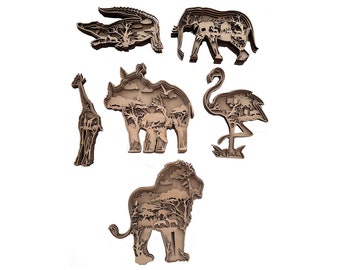 DIY Africa Wooden Animals Set Craft Kit, Play Wood Handmade Gift  Acrylic Painting Adult Coloring