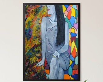 Printable-Interior design girl art, abstract art, digital art, colourful digital download, wall art print