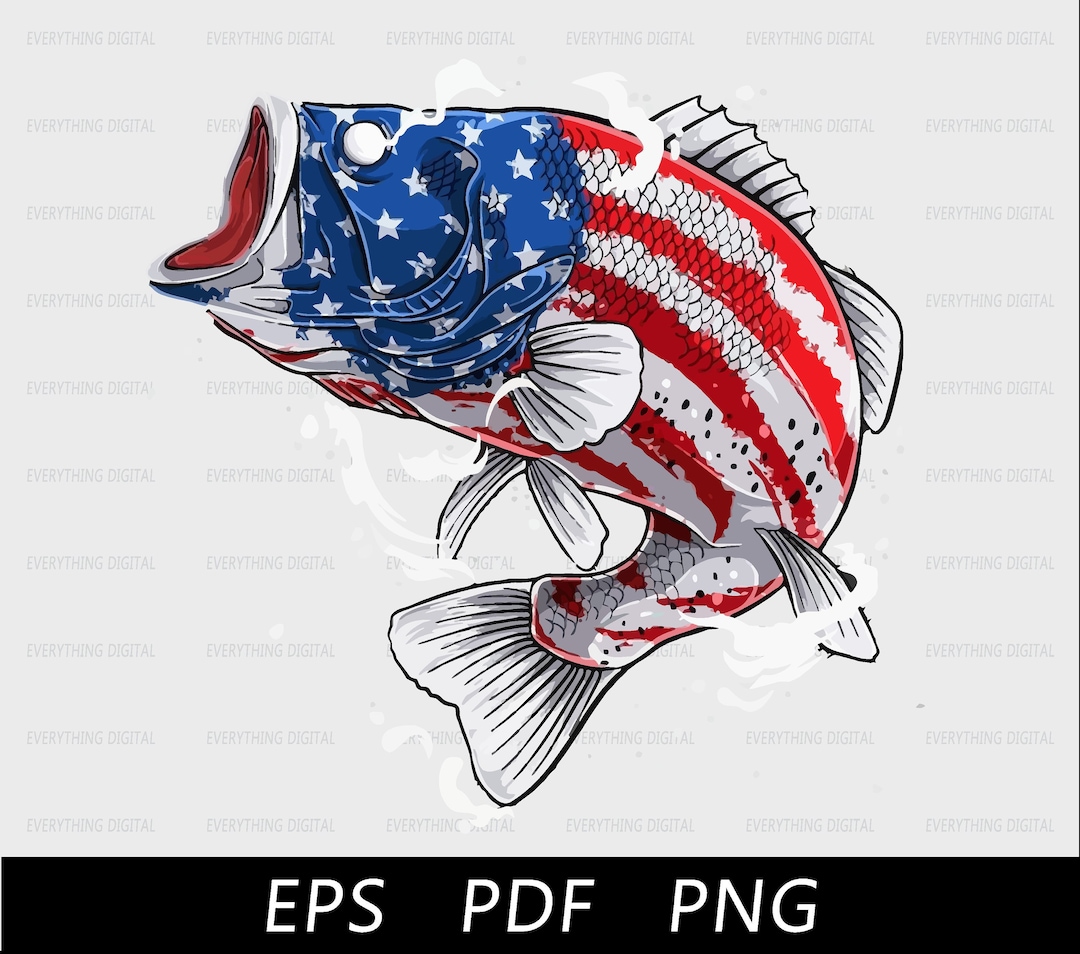 American Flag Bass Instant Download Fishing Fish Bass Etsy