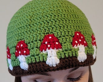Mushroom Mosaic Beanie Crochet Pattern PDF - Chart Pattern - Made by a Human