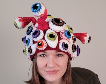 All Seeing Eyeball Crochet Hat PATTERN | Spooky Halloween Crochet Beanie Tutorial | Includes Sizes Newborn - Adult Large | Digital Download