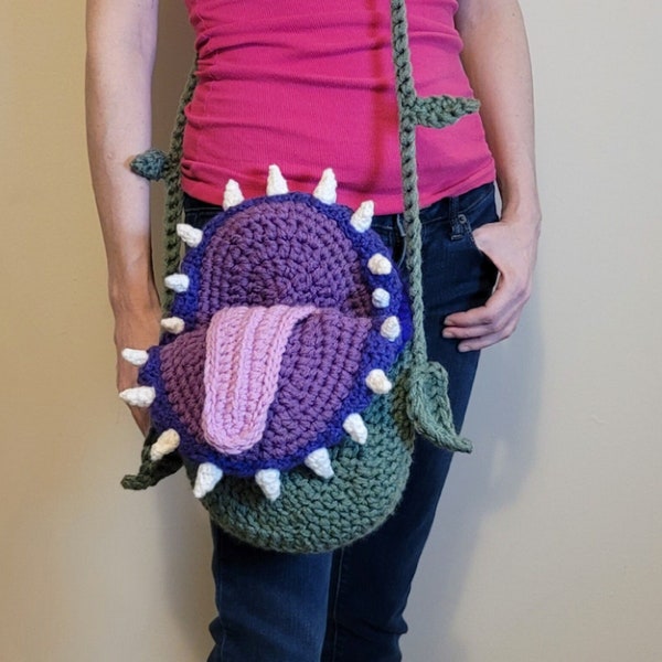 Modèle de crochet de sac à main de plante carnivore | Sac à bandoulière à bandoulière motif crochet | Tutoriel photo étape par étape | Téléchargement numérique PDF