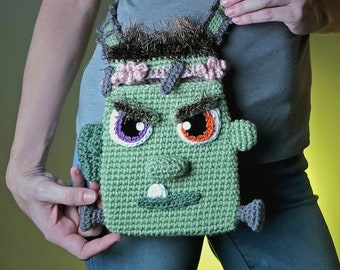 Frankenstein Monster Cellphone Purse Crochet Pattern | Crochet Halloween Bag Tutorial | One Size | Crossbody Crochet Bag | Digital Download