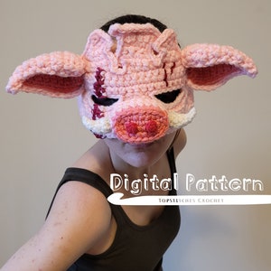 Maschera di maiale zombie all'uncinetto / Maschera di Halloween per bambini e adulti / Maschera di costume all'uncinetto / Download digitale