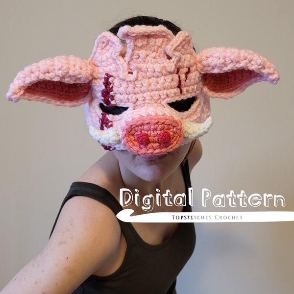 Zombie Pig Mask Crochet Pattern | Halloween Mask for Kids & Adults | Crochet Costume Mask Pattern | Digital Download