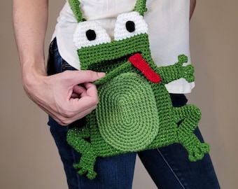 Hungry Frog Purse Crochet Pattern | Small Bag Pattern | Cell Phone Shoulder Bag Crochet Pattern | One Size | Digital Download PDF