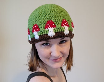 Mushroom Mosaic Crochet Beanie Pattern | Fly Agaric Fly Amanita Crochet Hat Pattern | Sizes Baby through Adult | PDF Digital Download