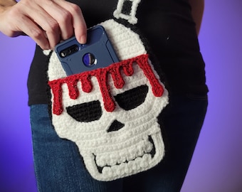 Bleeding Skull Purse Crochet Pattern | Halloween Bag Crochet Tutorial | Dripping Skull Cellphone Case Pattern | One Size | Digital PDF File