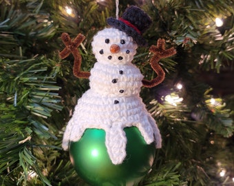 Melting Snowman Holiday Ornament Crochet Pattern | Crochet Christmas Ball Tutorial | Photo Tutorial with Full Instructions | One Size