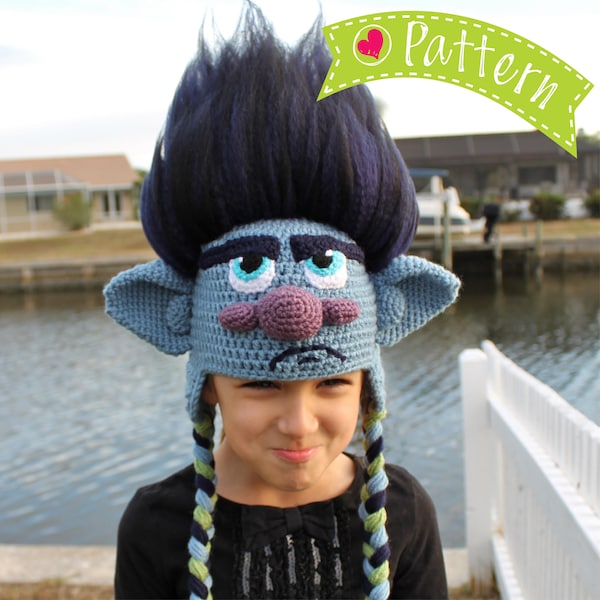 Patrón de sombrero de ganchillo de rama de Trolls / Tutorial de disfraz de rama / Patrón de sombrero de pelo de troll / Peluca de cosplay para niños pequeños Descarga instantánea en PDF