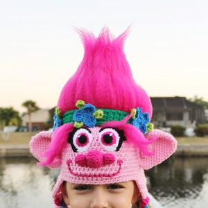 Pink Trolls Hat Crochet Pattern Princess Poppy Costume Tutorial Troll Hair Tutorial Crochet Hat Pattern for sizes 6 Months to Adult image 1