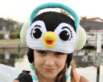 Holiday Penguin Crochet Hat Pattern | Penguin & Earmuffs Crochet Tutorial | Sizes Toddler - Adult | PDF Pattern