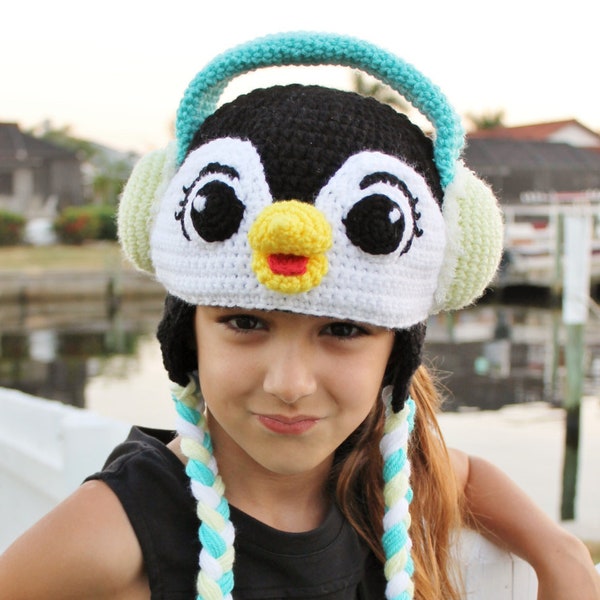 Holiday Penguin Crochet Hat Pattern | Penguin & Earmuffs Crochet Tutorial | Sizes Toddler - Adult | PDF Pattern