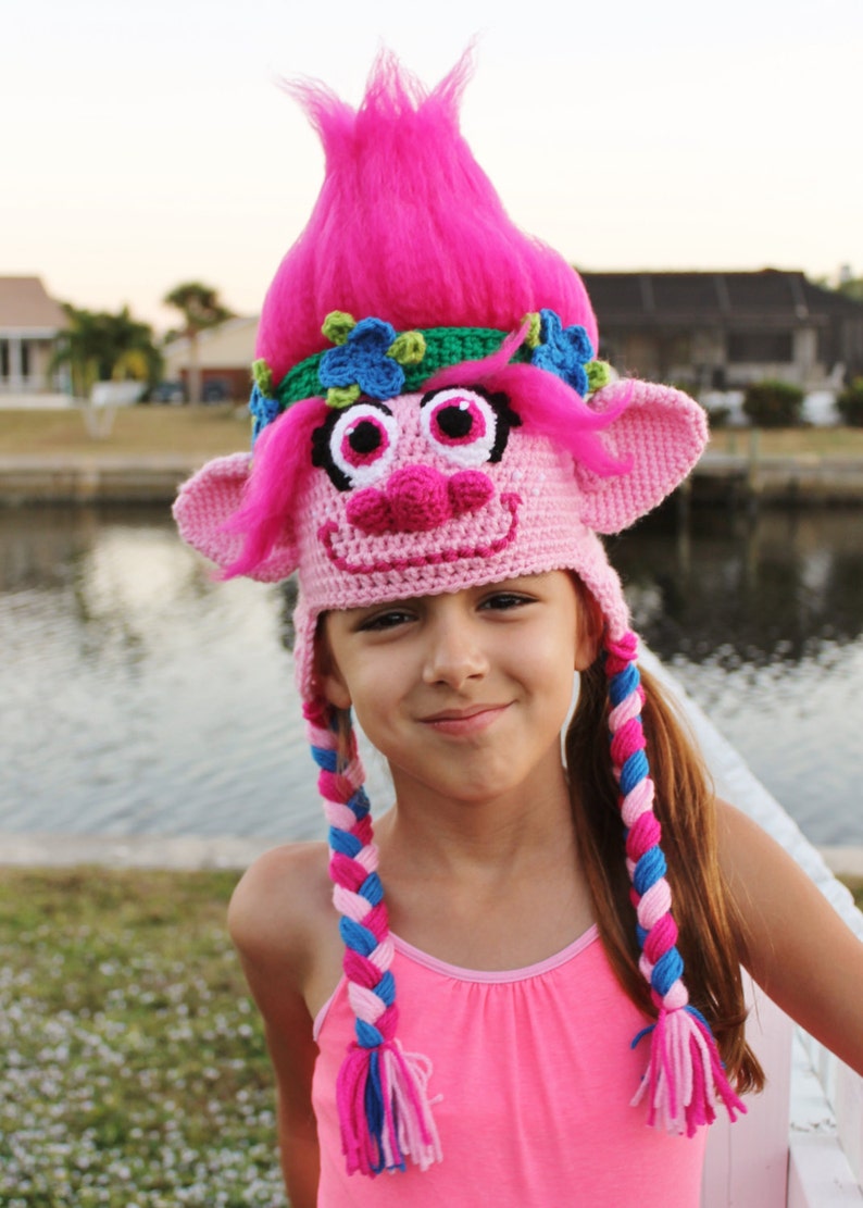 Pink Trolls Hat Crochet Pattern Princess Poppy Costume Tutorial Troll Hair Tutorial Crochet Hat Pattern for sizes 6 Months to Adult image 4