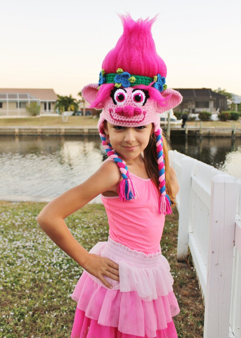 Pink Trolls Hat Crochet Pattern Princess Poppy Costume Tutorial Troll Hair Tutorial Crochet Hat Pattern for sizes 6 Months to Adult image 3