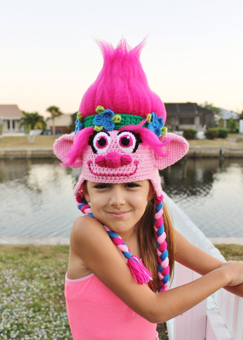 Pink Trolls Hat Crochet Pattern Princess Poppy Costume Tutorial Troll Hair Tutorial Crochet Hat Pattern for sizes 6 Months to Adult image 1