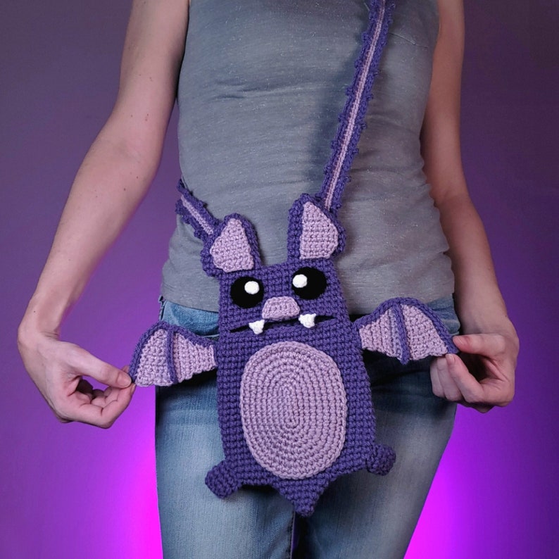 Hungry Vampire Bat Purse crochet pattern listing photo by TopstitchesCrochet