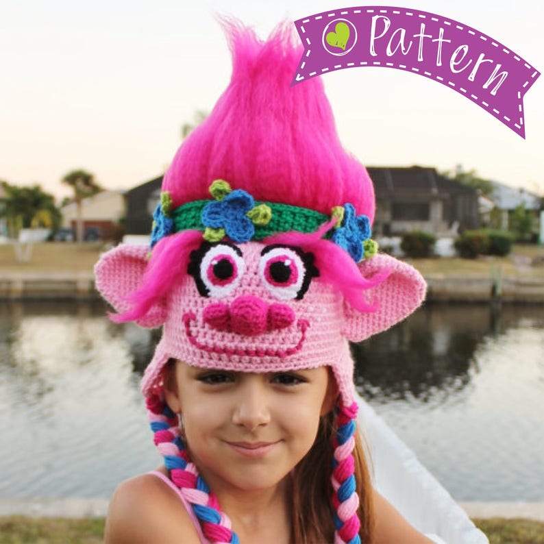 Pink Trolls Hat Crochet Pattern Princess Poppy Costume Tutorial Troll Hair Tutorial Crochet Hat Pattern for sizes 6 Months to Adult image 2