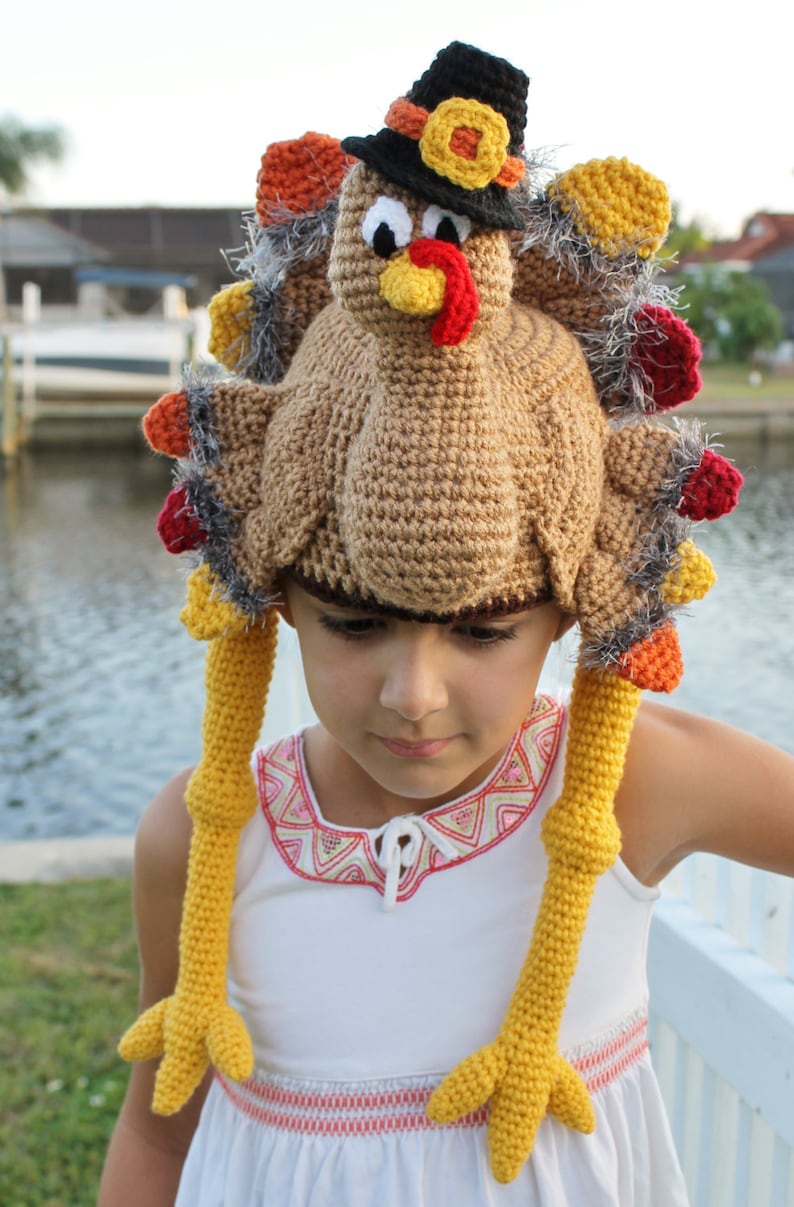 Thanksgiving Turkey Crochet Hat Pattern Turkey in a Pilgrim Hat Funny Thanksgiving Pattern for Toddlers, Kids & Adults image 2