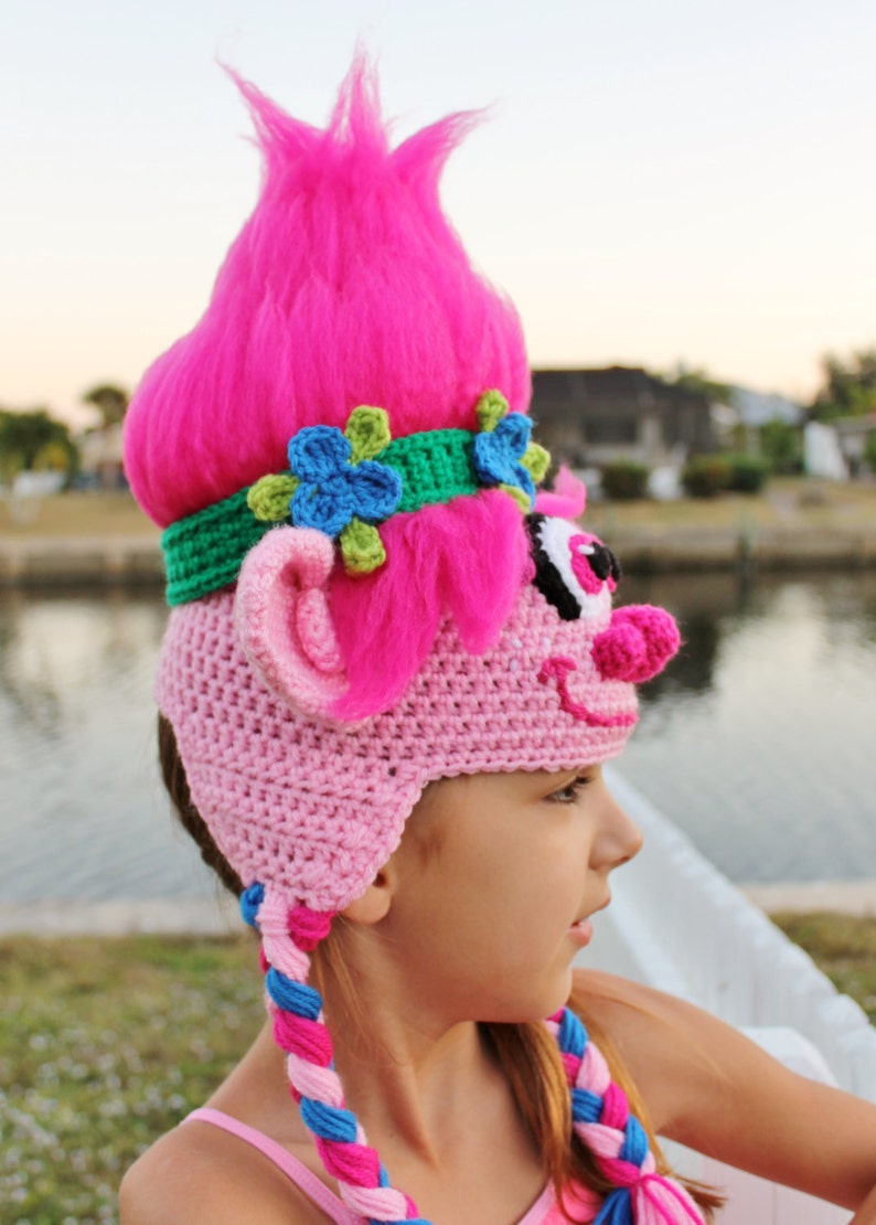 Pink Trolls Hat Crochet Pattern Princess Poppy Costume Tutorial Troll Hair Tutorial Crochet Hat Pattern for sizes 6 Months to Adult image 5