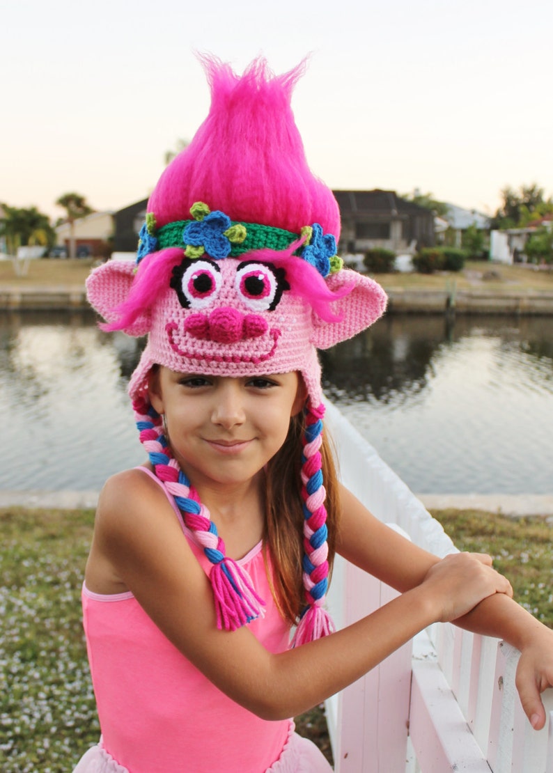 Pink Trolls Hat Crochet Pattern Princess Poppy Costume Tutorial Troll Hair Tutorial Crochet Hat Pattern for sizes 6 Months to Adult image 6