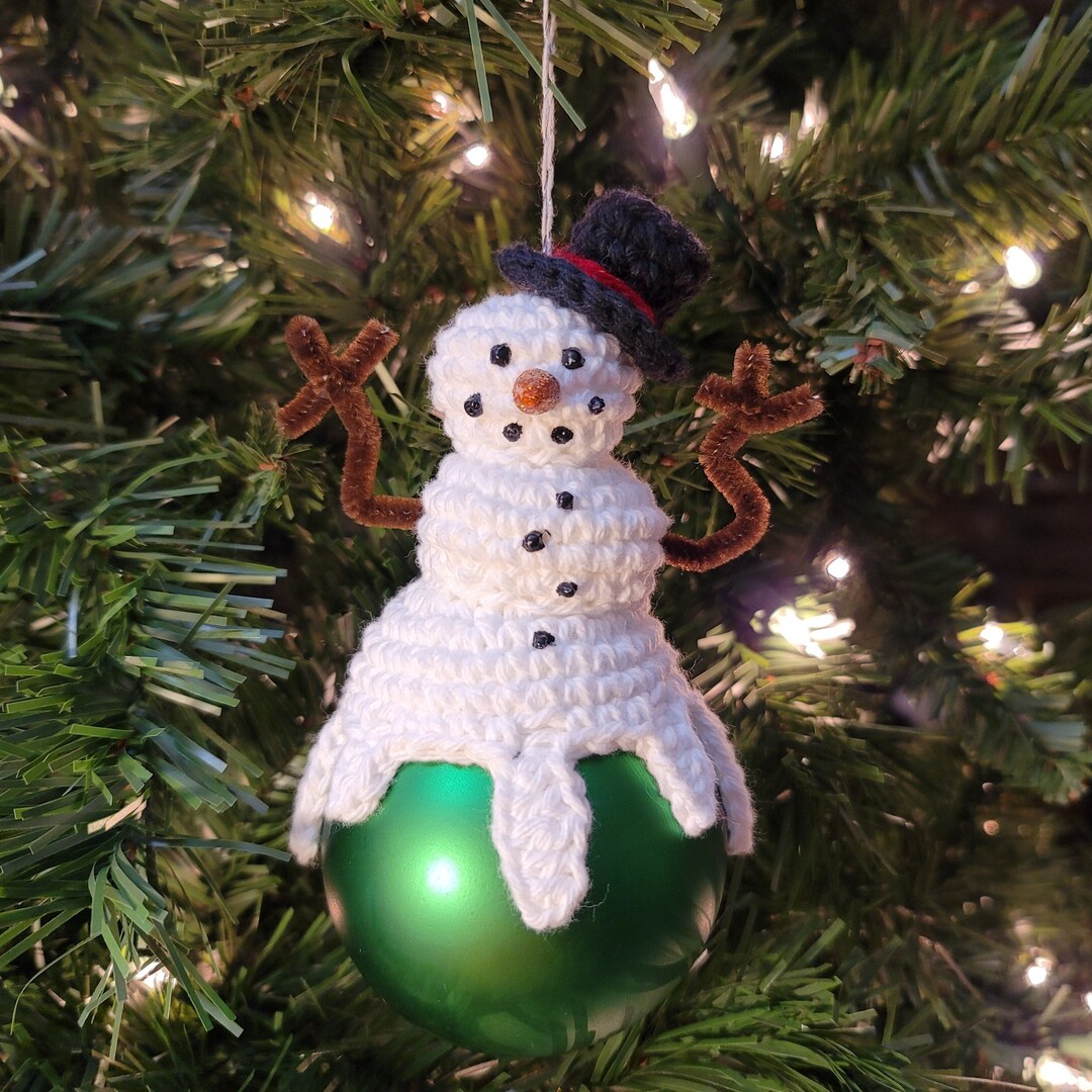 Melting Snowman Holiday Ornament Crochet Pattern Crochet Christmas Ball Tutorial Photo Tutorial