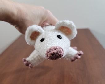 Adorable White Rat Crochet Stuffed Animal | Handmade Mouse Plushie Toy | Made with Soft Velvet Yarn | Finished Item Ready to Ship