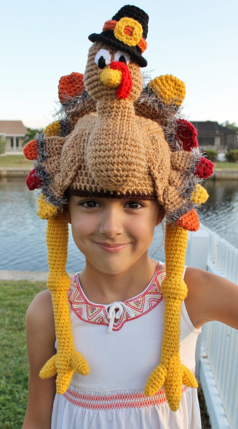 Thanksgiving Turkey Crochet Hat Pattern Turkey in a Pilgrim Hat Funny Thanksgiving Pattern for Toddlers, Kids & Adults image 3