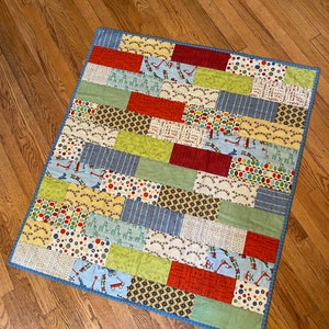 Baby Quilt - Little Engine That Could, Trains, Sccoters, Helicopters, Giraffes, Stroller Blanket, Tummy Time, Modern Patchwork