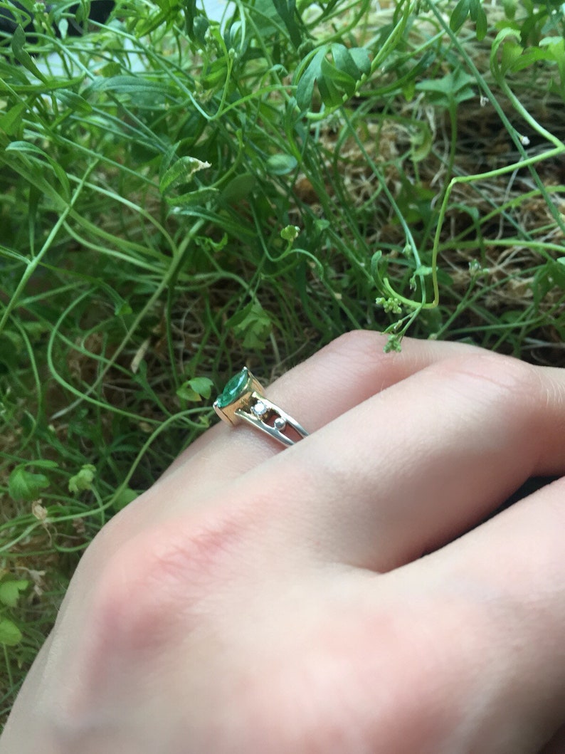 Emerald ring in silver Knack * 925 silver ring with emerald and 2 zirconia *
