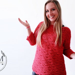 CROCHET PATTERN- MONTANA Knit-look Cabled Pullover, Jumper, Sweater, Woman, Textured, Ribbed