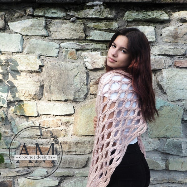 CROCHET PATTERN- Summer breezy shawl,textured,ribbed,knit-look,scarf,wrap