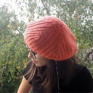 CROCHET PATTERN- ANJA knit-look beret,hat,textured,ribbed,geometrical,adult,teens,woman,men,fall,winter,casual,beanie
