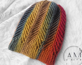CROCHET PATTERN- RILEY knit-look cropped beanie,hat,textured,ribbed,geometrical,kids,adult,teens,woman,men,fall,winter,tutorial