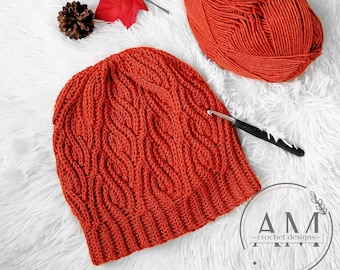 CROCHET PATTERN- SPICY Knit-look Reversible Beanie, Hat, Geometrical, Textured, Ribbed