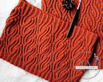 CROCHET PATTERN- SPICY Reversible Knit-look Tube Cowl, Textured, Ribbed, Scarf