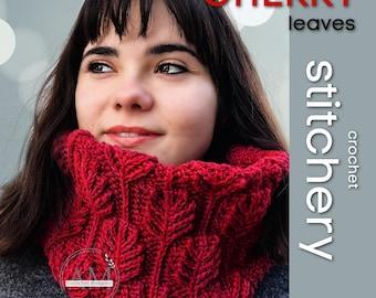 CROCHET PATTERN- CHERRY Leaves Knit-look Stitchery for Any Rectangular Pieces, Scarf, Blanket, Throw, Textured