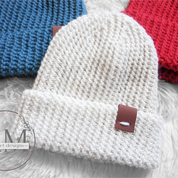 CROCHET PATTERN- CARTER knit-look fisherman style beanie,casual hat,cropped,textured,ribbed,geometrical,adult,teens,woman,men,fall,winter