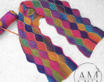 CROCHET PATTERN- ASPEN Leaves Knit-look Scarf, Shawl, Cowl, Blanket, Stitchery, Textured, Ribbed, Variegated Yarn
