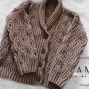 Crochet pattern- MONTANA #2 CARDIGAN unisex,jumper,cabled,loose fit,adult,woman,men,teen,winter,small to plus sizes,textured,ribbed,sweater