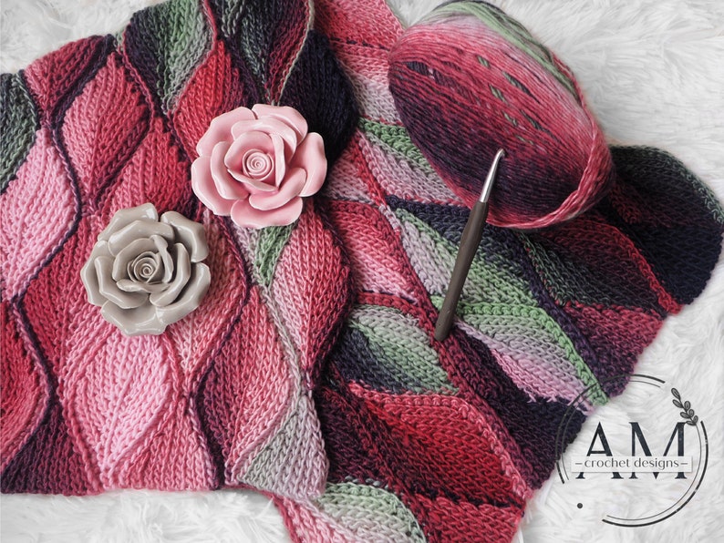 CROCHET PATTERN LEAFY knitlook blanket,baby,throw,lapghan,queen,leaves,textured,ribbed,tutorial