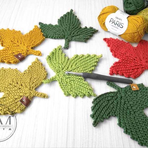 C R O C H E T  PATTERN- knit look LEAVES,coaster,leftover yarns,home decor,diy,textured,decorative,seasonal,fall,decoration,table