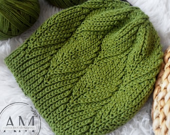 CROCHET PATTERN- LEAFY Knit-look Slouchy Beanie, Hat, Leaves, Textured, Ribbed, Variegated Yarn