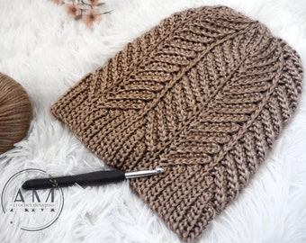 CROCHET PATTERN- RILEY Knit-look Beanie, Hat, Textured, Ribbed, Geometrical, Multiple Sizes