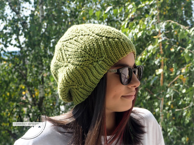 Varigated Ribbed Beanie Pattern CROCHET PATTERN- LEAFY Knit-look Beanie, Hat, Textured, Ribbed, Slouchy ...